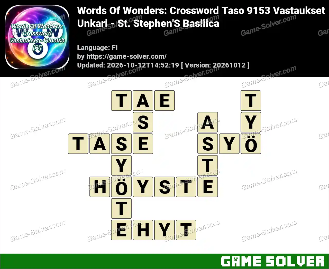 Words Of Wonders: Crossword Taso 9153 Vastaukset – Unkari – St. Stephen’S Basilica